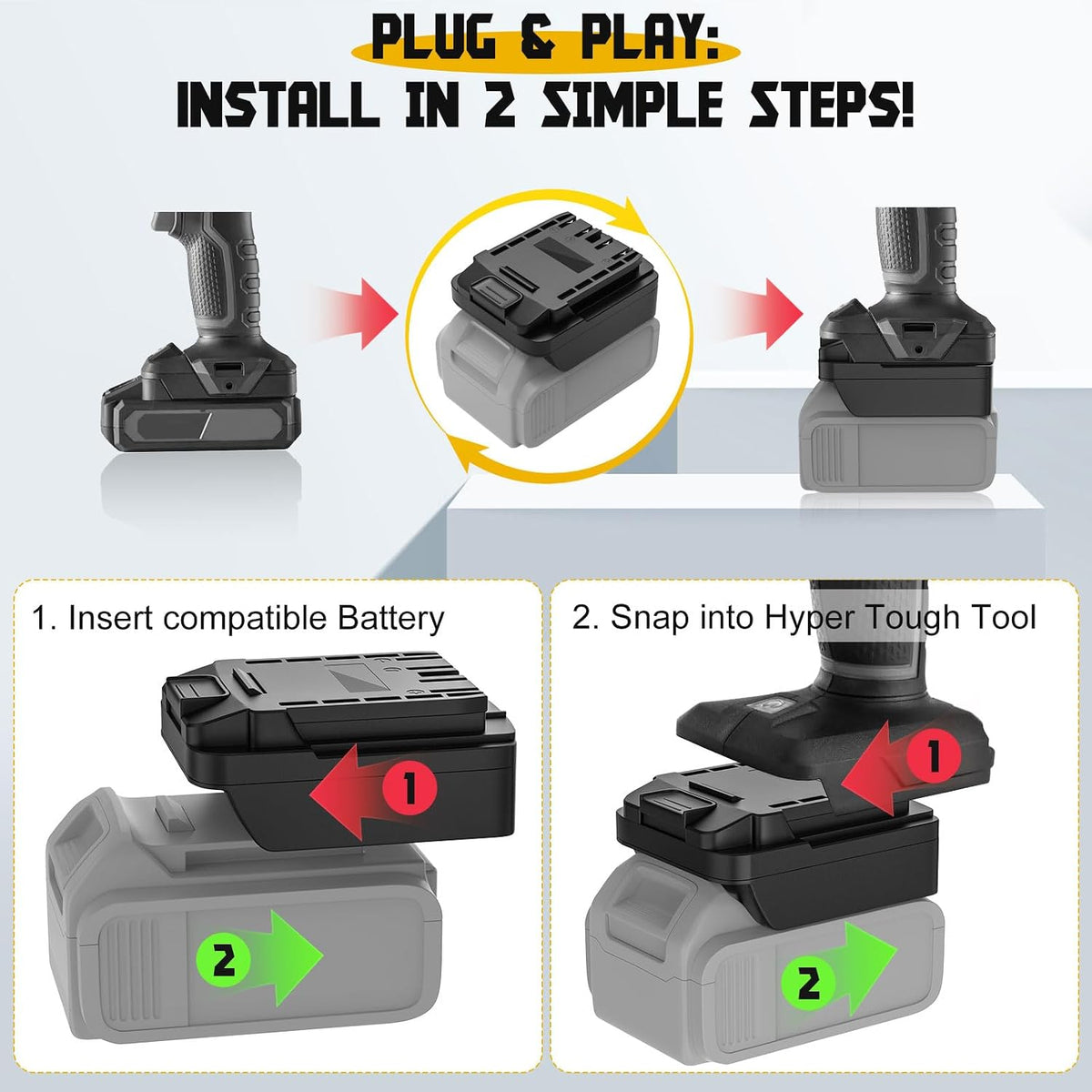 Battery Adapter Compatible for Dewalt 20V Battery to Fit for Hyper Tough