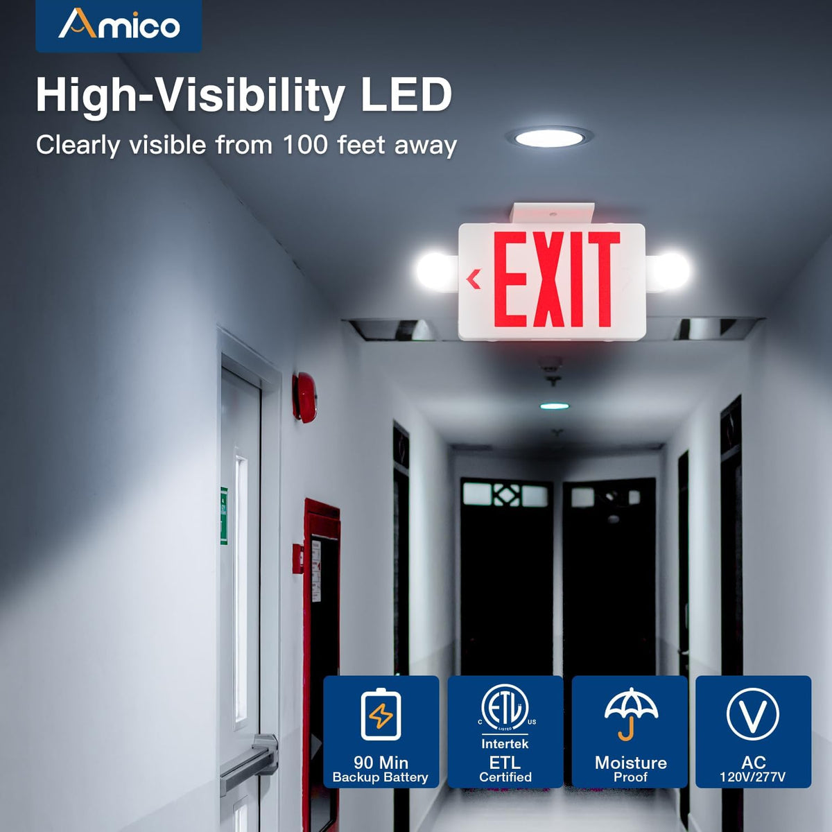 12 Pack Red Exit Sign with Multi-Angle LED Emergency Lights