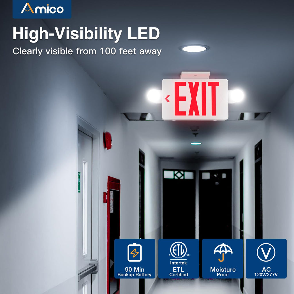 Amico 18 Pack Red Exit Sign with Multi-Angle LED Emergency Lights
