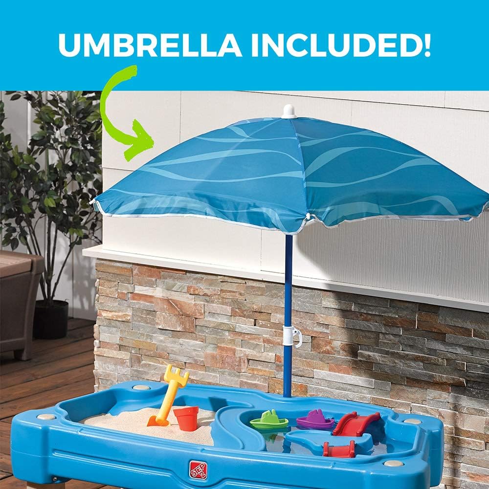 Step2 Cascading Cove Sand and Water Table, Kids Activity Sensory Playset, Comes with Umbrella, Summer Outdoor Toys, 7