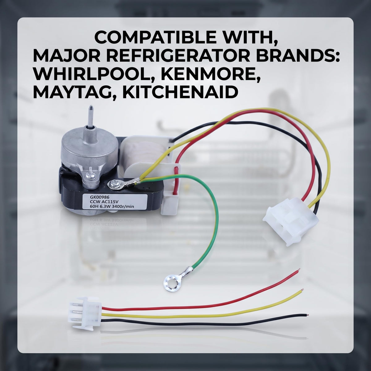 Evaporator Fan Motor Compatible with Whirlpool Refrigerator GK00986