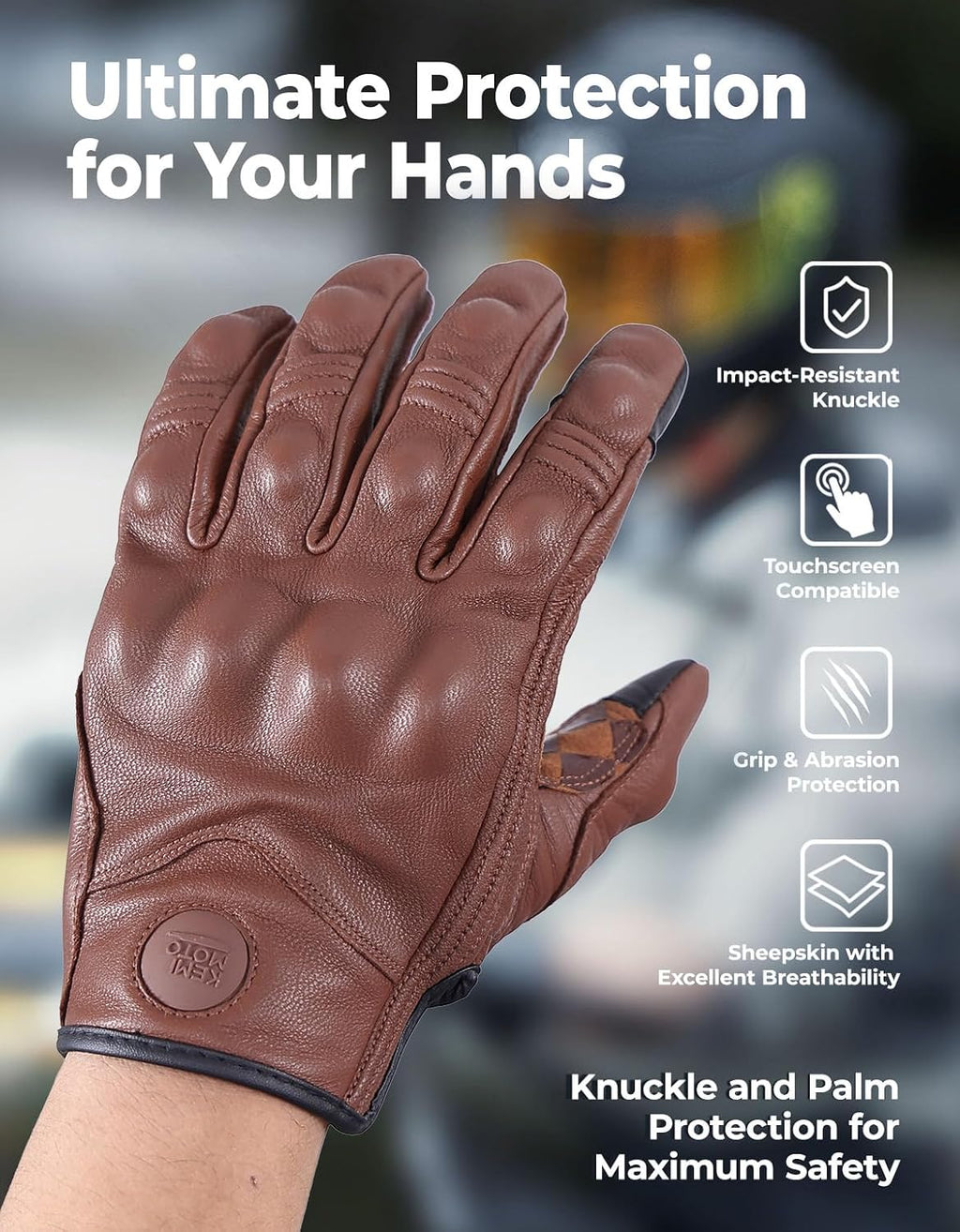 Motorcycle Gloves, Leather Motorcycle Riding Gloves for Men and Women, Touchscreen Motorbike Gloves for Motorcross