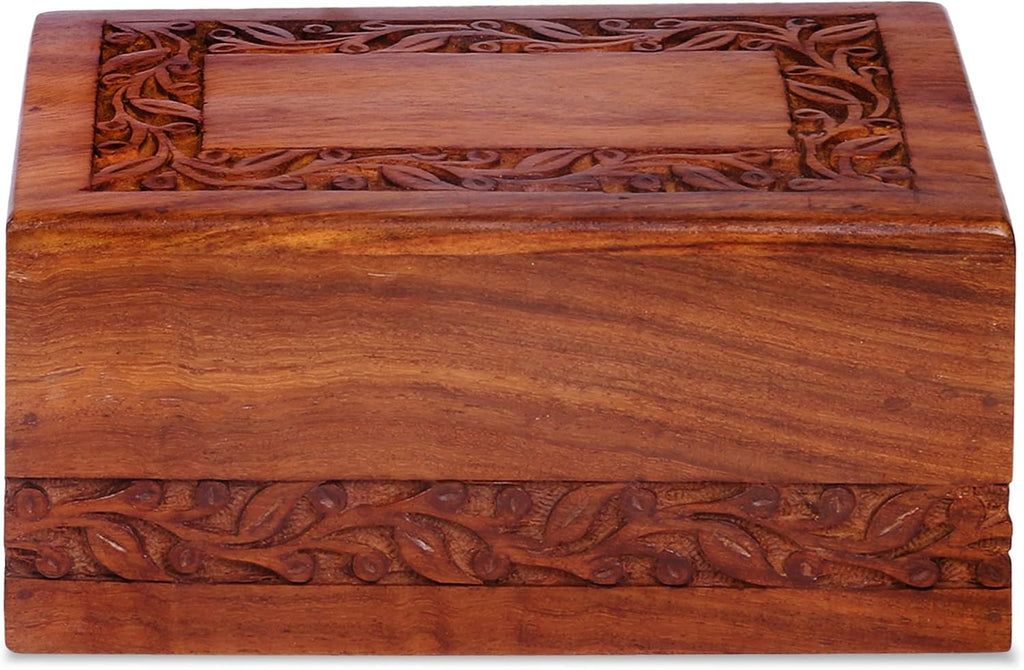 Wooden Keepsake Urn Box, Cremation Urns for Human Ashes, Handcarved Decorative Memorial, Wood Casket for Pets, Cat