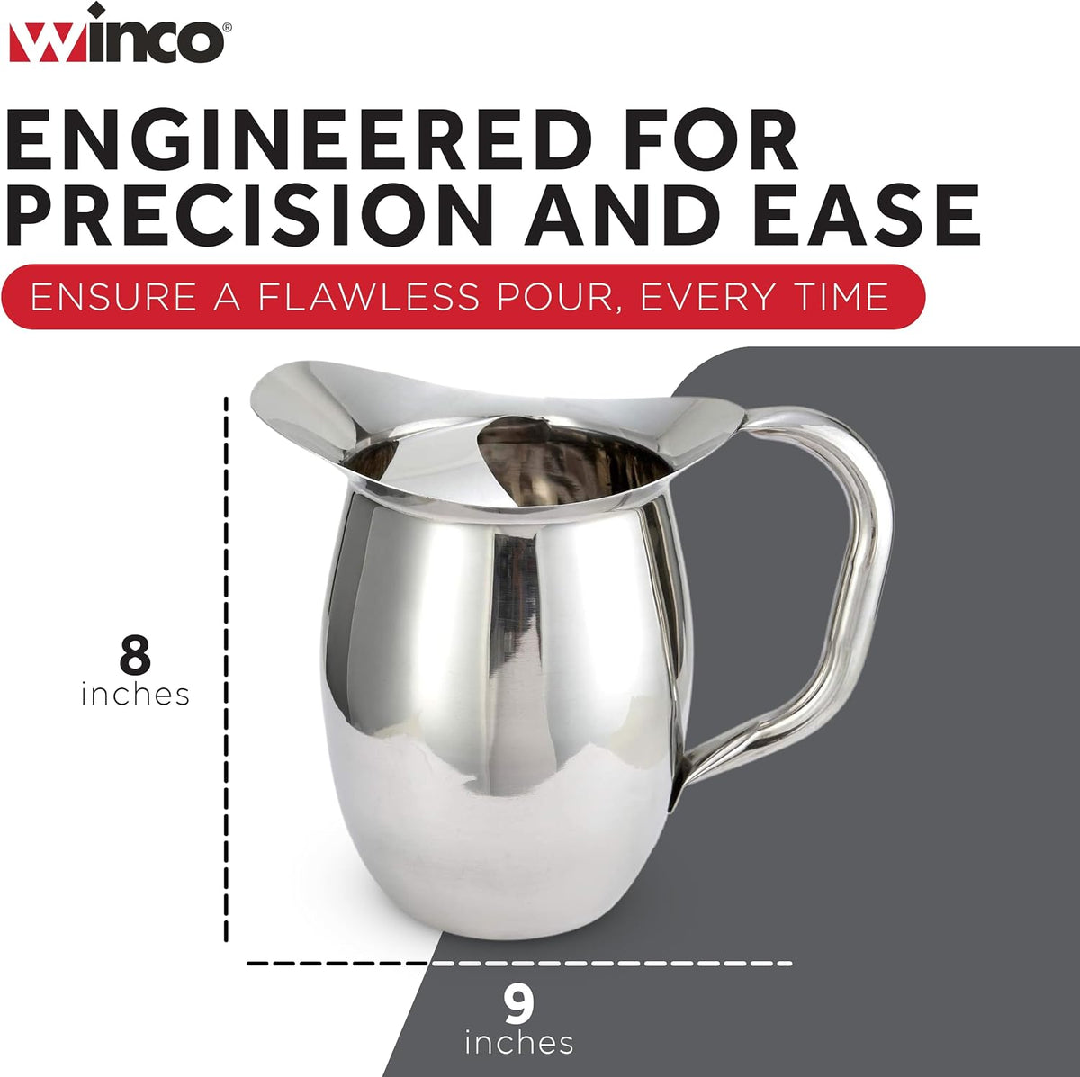 WPB-2C Deluxe Bell Pitcher with Ice Catcher, 2-Quart, Stainless Steel, Medium