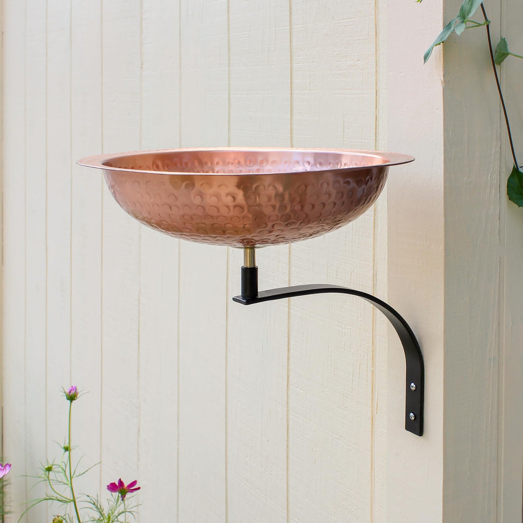 Hammered Solid Copper Birdbath- Wall Mount Bracket