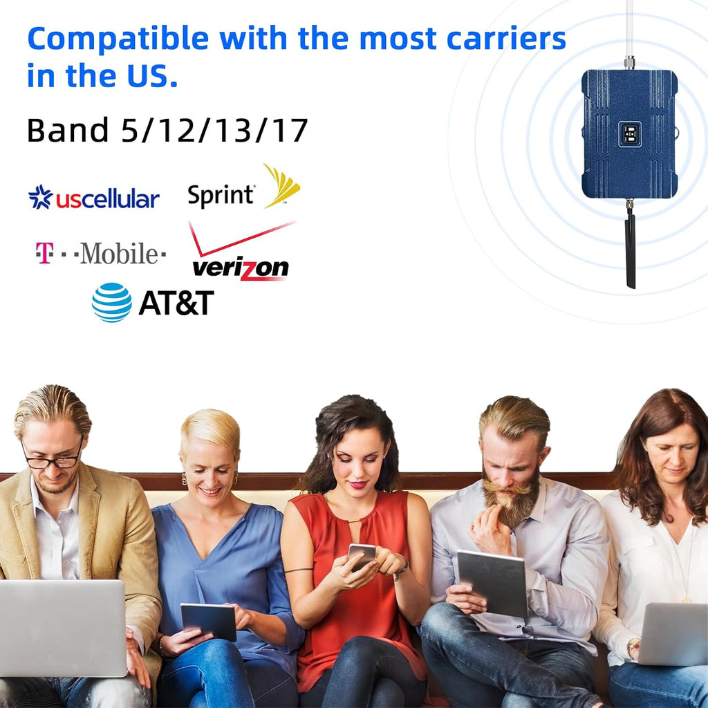 Cell Phone Booster for Home Office, Up to 2500 Sq.Ft, Cell Phone Signal Booster for Band 5/12/13/17,Boost 5G 4G LTE