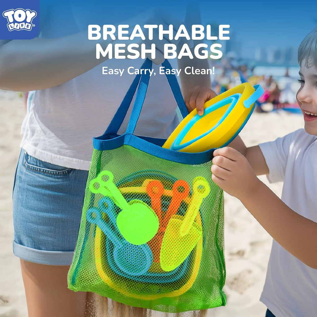 Collapsible Beach Sand Toy Set, Silicone Beach Bucket, Ages 3-8 | Packs flat into a beach bag so it always comes