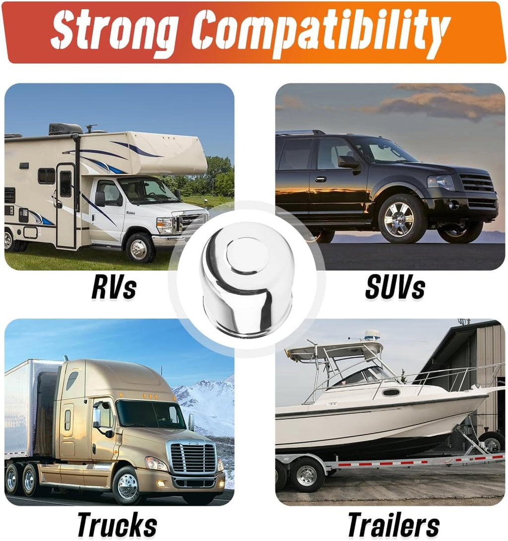 2-Pack Trailer Push Through Center Caps and Trailer Lug Sets - Fit 4.88-4.9in Wheel Center Caps Chrome Wheel Cover