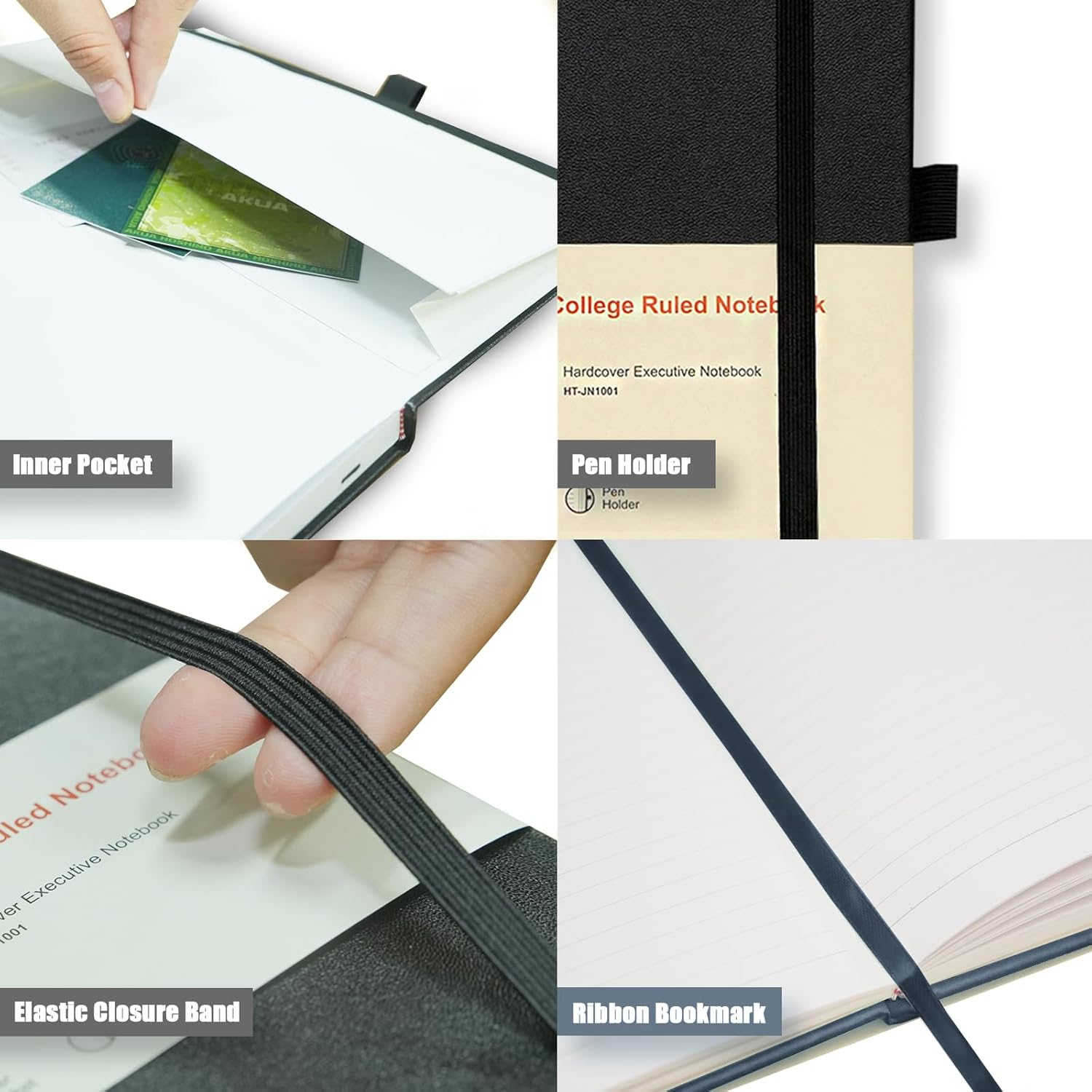 Hardcover Notebooks, 6 Packs A5 Lined Journals Notebook for Writing 160 Pages, 8.2 x 5.5 inch, Black Classic Ruled