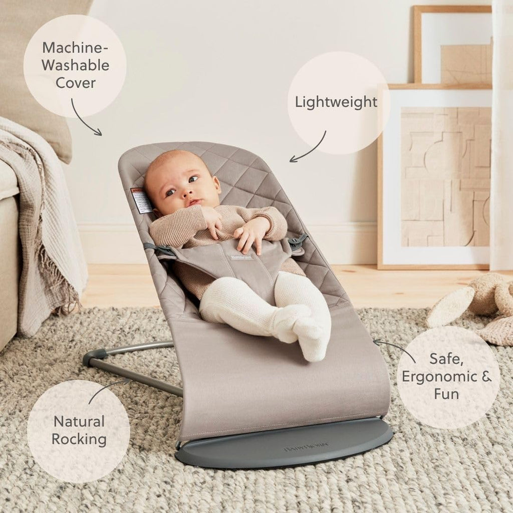 Bouncer Bliss, Sand Gray, Woven, Classic Quilt | 2-in-1 Adjustable Baby Bouncer Seat and Toddler Chair, Newborn to
