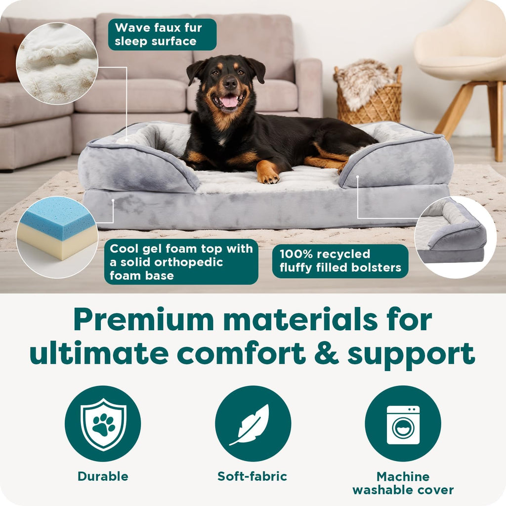 Cooling Gel Dog Bed for Large Dogs, Perfect Comfort Sofa Bed with Cool Gel-Top Foam with a Solid Orthopedic Foam Base