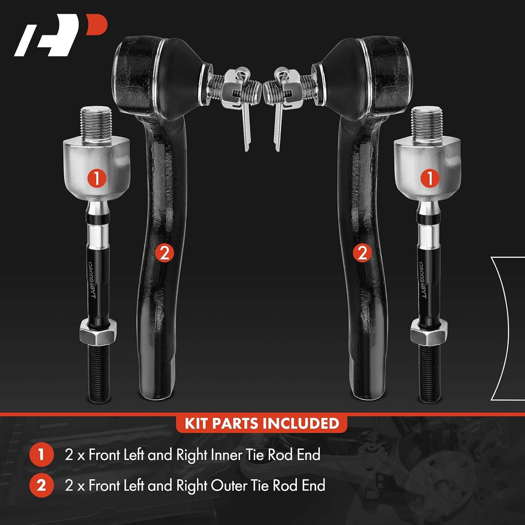 A-Premium Front Inner & Outer Tie Rod End Kit Fix Uneven Tire Wear