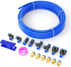 4MM OD Blue Polyurethane PU Air Hose Line Kits with Push-to-Connect Fittings for Compressed Air Fluid Transfer Tubing 10 Meter/32.8ft(Pack of 17)