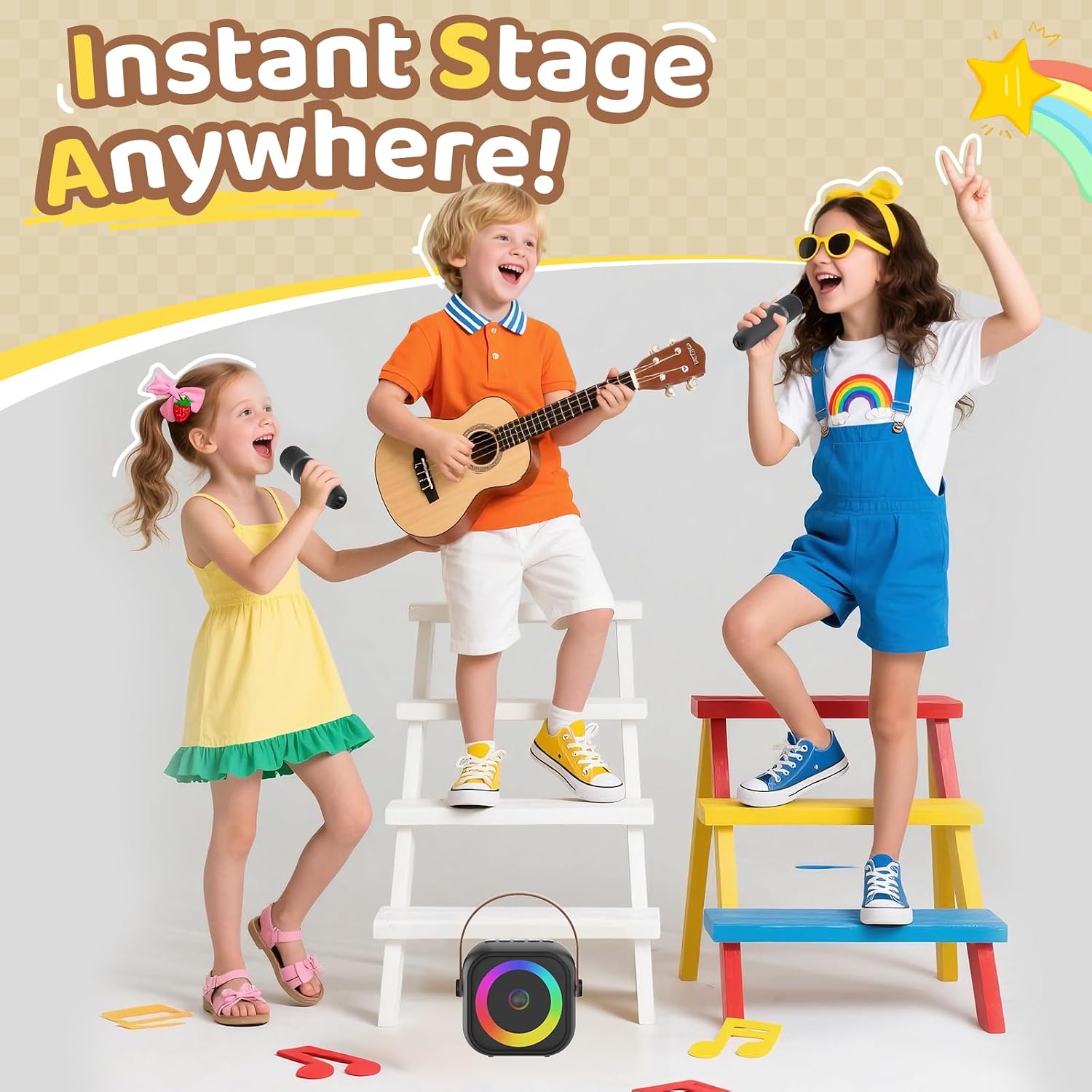 Mini Karaoke Machine, Portable Bluetooth Karaoke Speaker with 2 Wireless Microphones, Singing Machine with Party