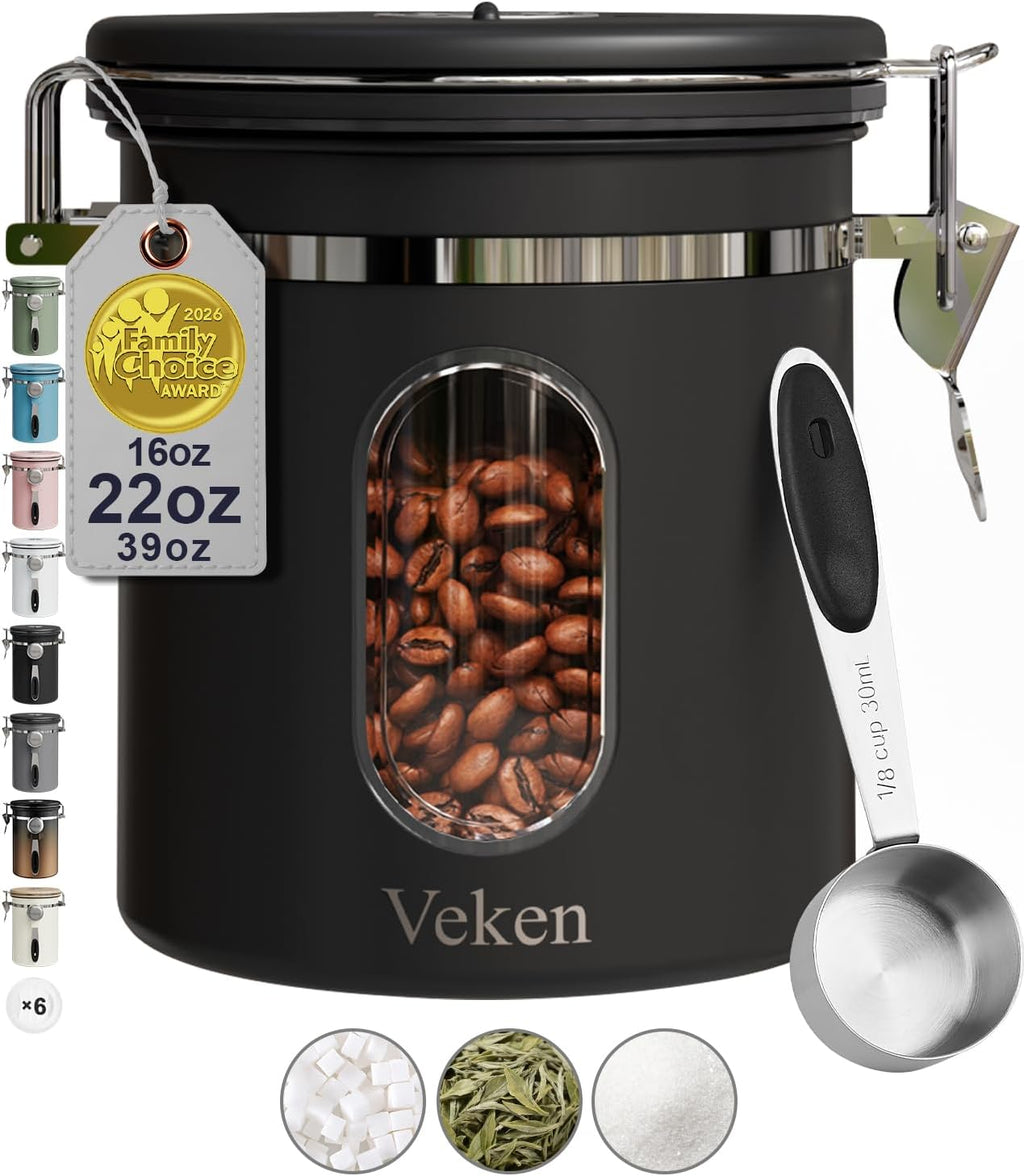 Coffee Canister with Window, Airtight Stainless Steel Container, 16OZ | Kitchen Food Storage Pantry Organizers for