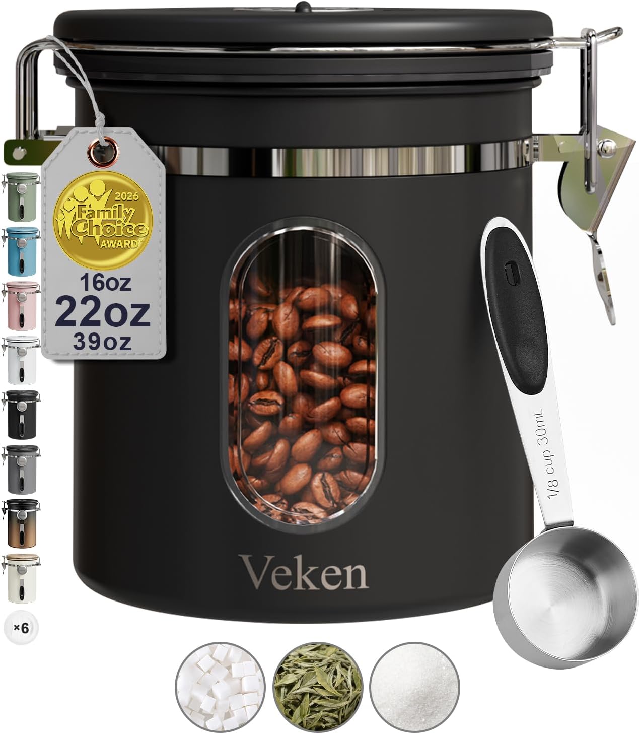 Coffee Canister with Window, Airtight Stainless Steel Container, 16OZ | Kitchen Food Storage Pantry Organizers for