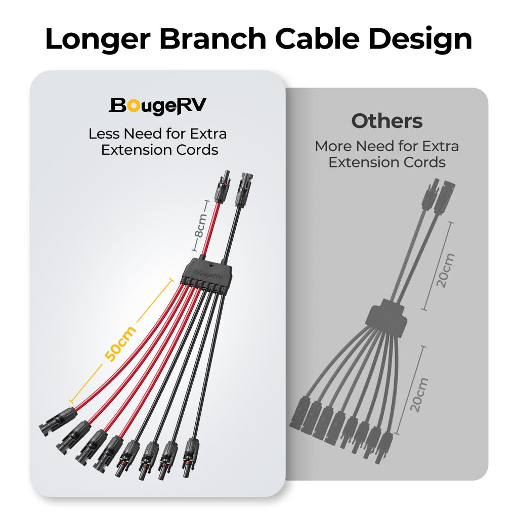 BougeRV Solar Parallel Connectors, 2 to 8 Y Branch 10AWG Extra Long Cable