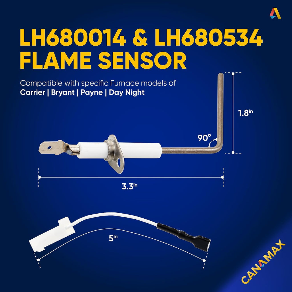 【Upgraded 2026】 LH680014 LH680534 Furnace Flame Sensor Replacement Part - Compatible with Carrier Bryant Payne Day & Night Furnaces - Replaces LH680012, LH680014, LH33WZ511, LH33WZ515, and LH33WZ517