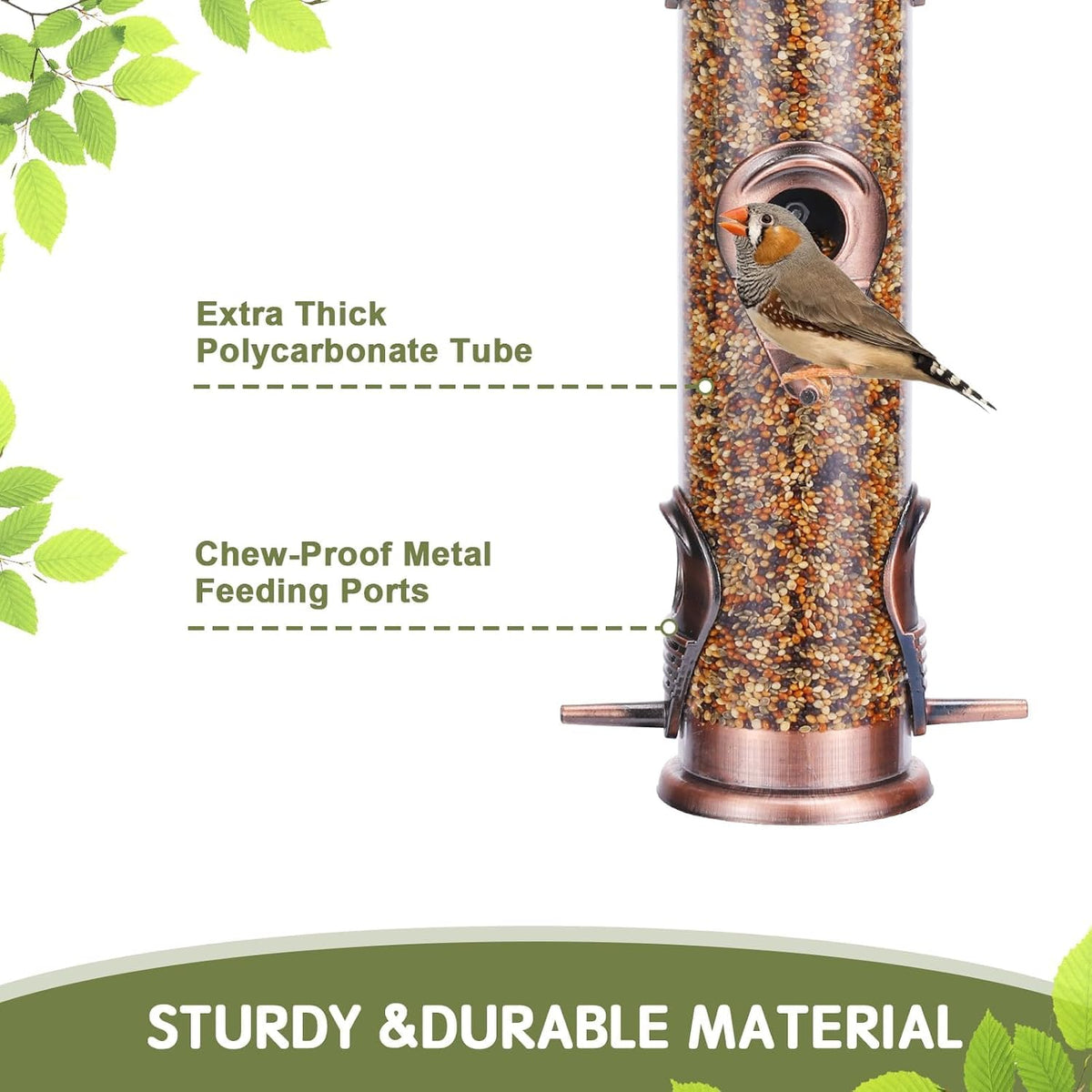 1PK Metal Wild Bird Feeder,Squirrel Proof Bird Feeders for Outside,Hanging 6 Port Tube Bird Feeder,Finch Bird Feeder