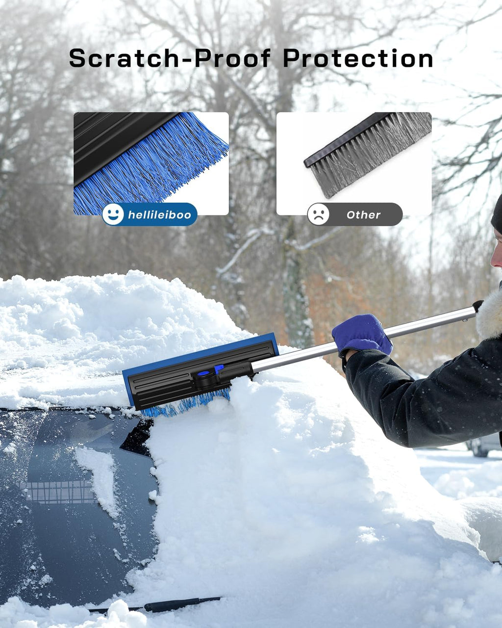 55.7" Snow Brush and Ice Scrapers for Car Windshield, Blue | Extra Long, Multi-Functional Detachable, Foam Grip, 270°