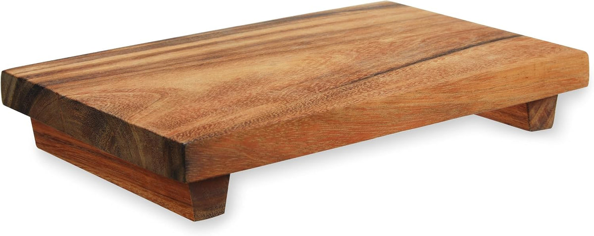 Footed Wood Serving Board Decorative Tray Decor, Kitchen Table Decor or Kitchen Counter Decor, Acacia Wood Riser 13in