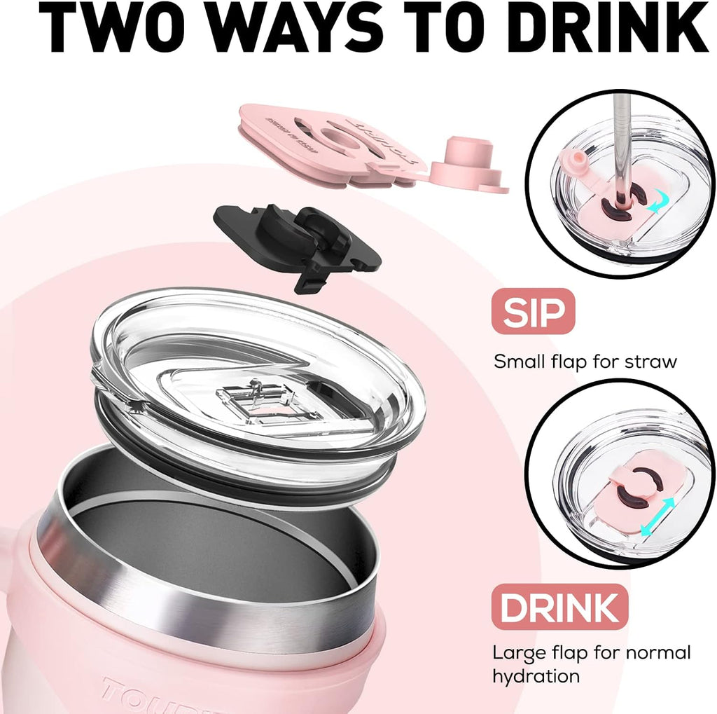 40 oz Tumbler with Handle and Straw, 3 in 1 Sip-All-Way Lid Insulated Tumblers, Reusable Stainless Steel Water Bottle