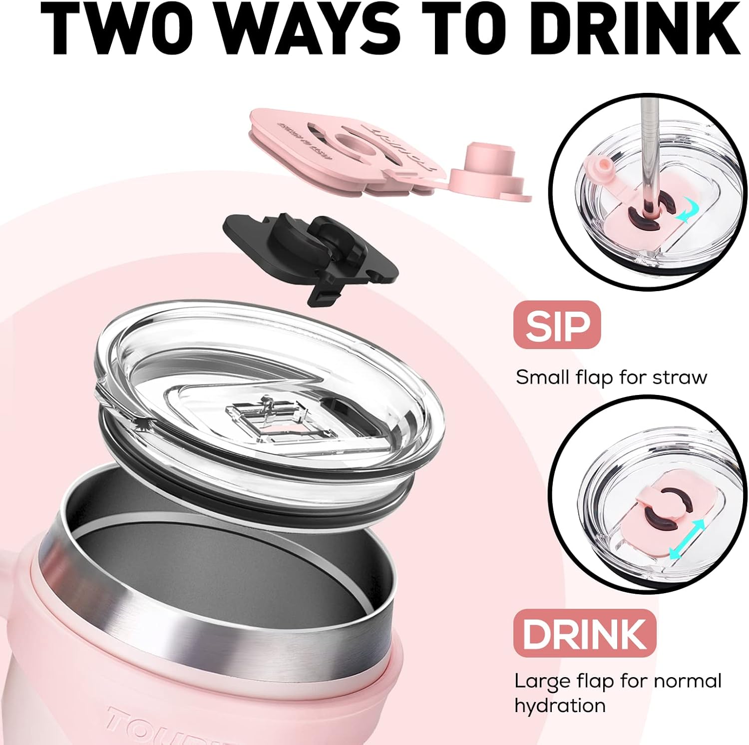 40 oz Tumbler with Handle and Straw, 3 in 1 Sip-All-Way Lid Insulated Tumblers, Reusable Stainless Steel Water Bottle