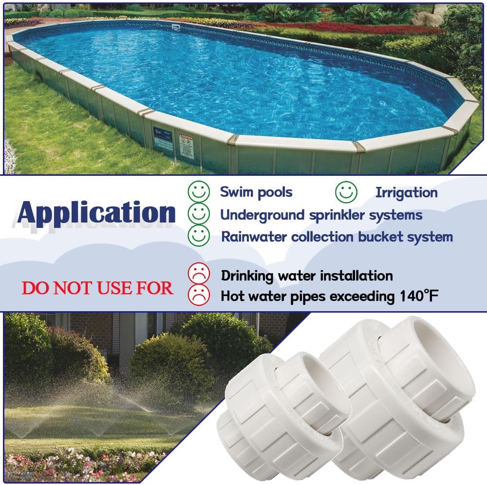 1PC 2 Inch White PVC Union Coupling Pipe Fitting with EPDM O-Ring Socket to Socket 2" PVC Pipe Adapter Coupling SCH40 HE065-2