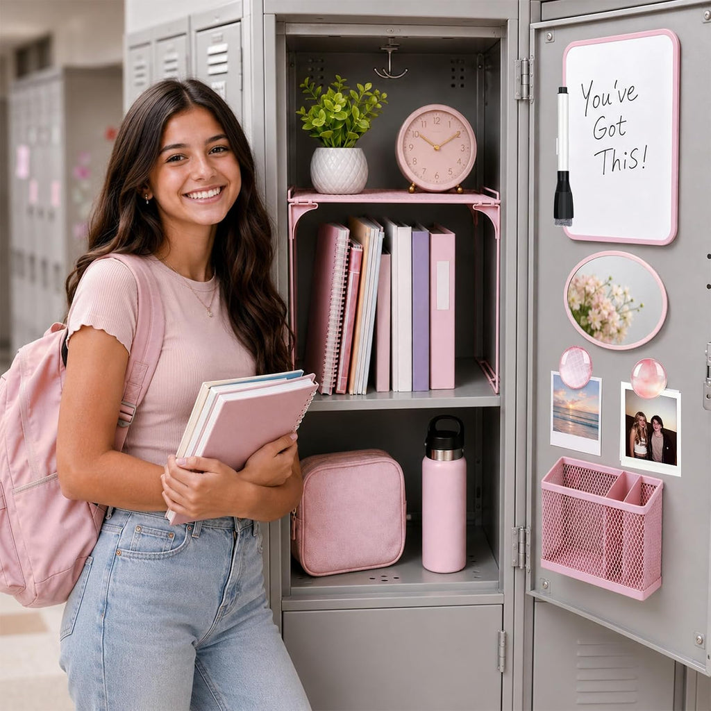 Pink Locker Accessories for Girls 11 Pcs Back to School Locker Decoration Supplies with Shelf Magnetic Mirror