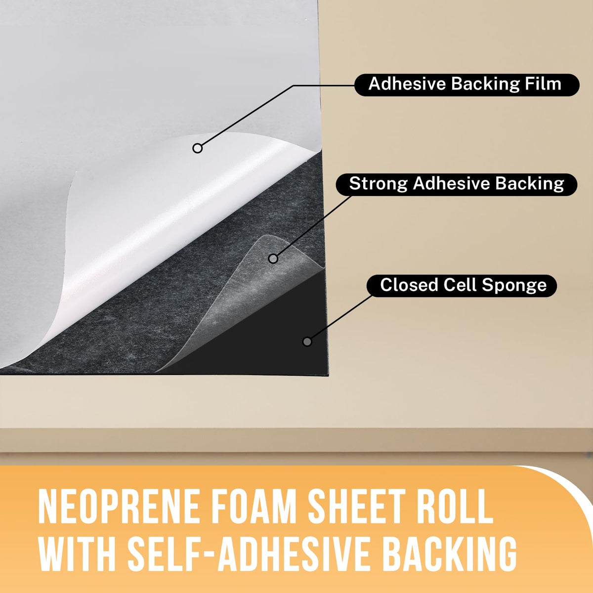 Neoprene Foam Sheet 12" x 59" x 1/16" Adhesive Backing Roll