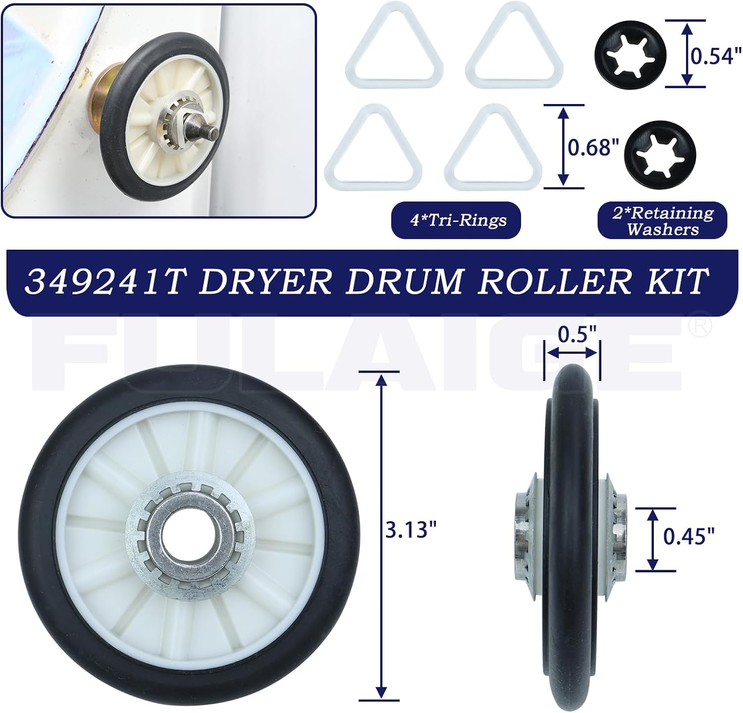 4392065 Dryer Repair Kit for Whirlpool Kenmore Maytag Roper Dryer | Includes 349241T Dryer Drum Roller Kit 341241