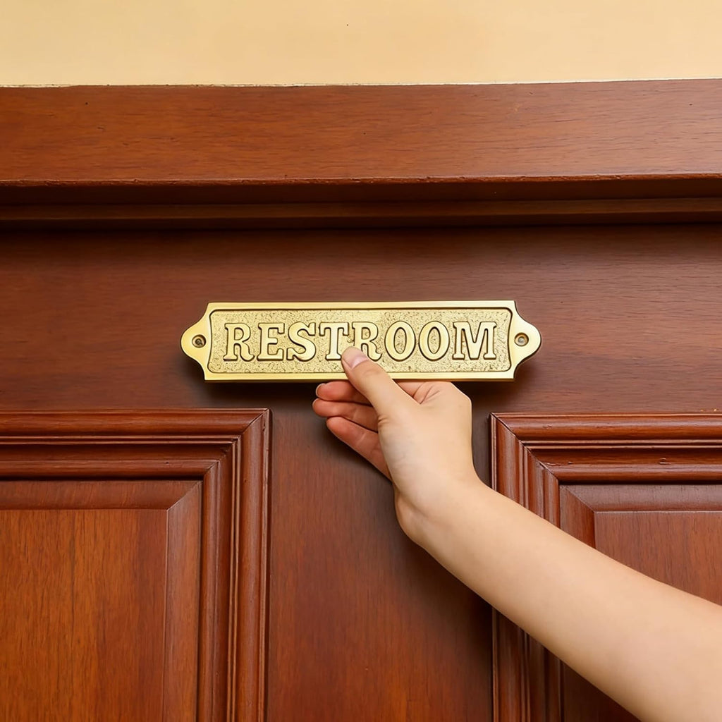 8.5 x 2 Inch Restroom Sign Solid Brass Metal Door Sign