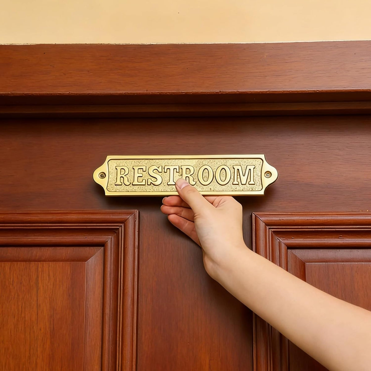 8.5 x 2 Inch Restroom Sign Solid Brass Metal Door Sign