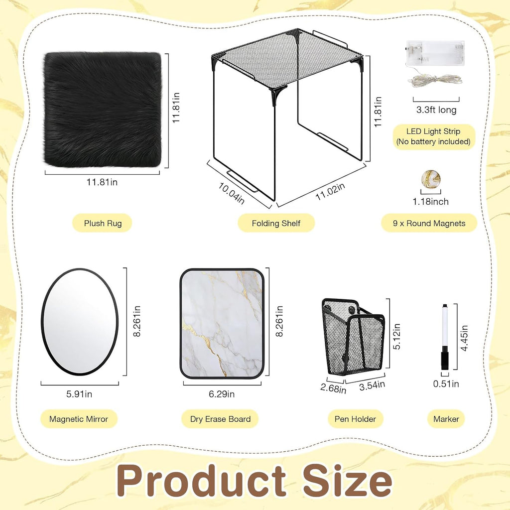 16 Pcs Locker Accessories with LED Light, Lockers Decor for School | Includes metal shelf, dry erase board, mirror
