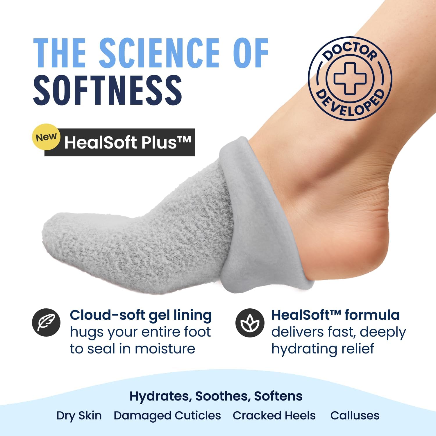 Moisturizing Gel Socks, Mellow Moon, 1 Pair | Full-Foot Gel Lining, Overnight Foot Care, Dry Feet and Cracked Heels