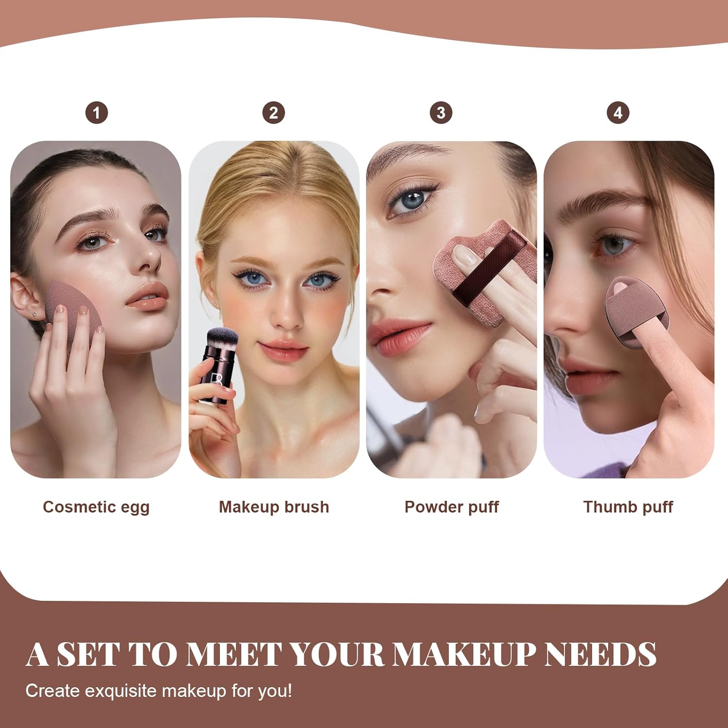Kabuki Brush Makeup Sponge Set 8 Pcs with Foundation Powder Brush Powder Puff Essential Tools for Flawless Makeup