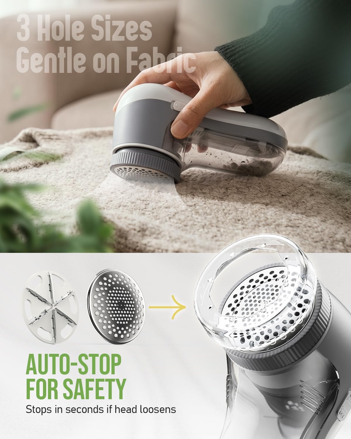 Fabric Shaver, Lint Shaver with 6-Leaf Blade, Rechargeable | Lint Remover with Type-C Fast Charing Port, Sweater