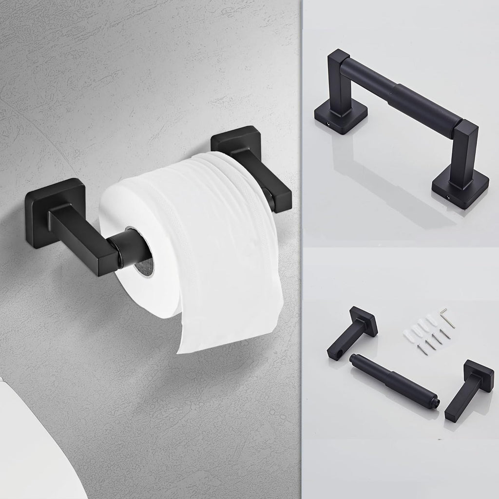 Matte Black Bathroom Hardware Set 8 Pieces,Towel Bar Set Stainless Steel Wall Mounted, Includes 16In Hand Towel Bar