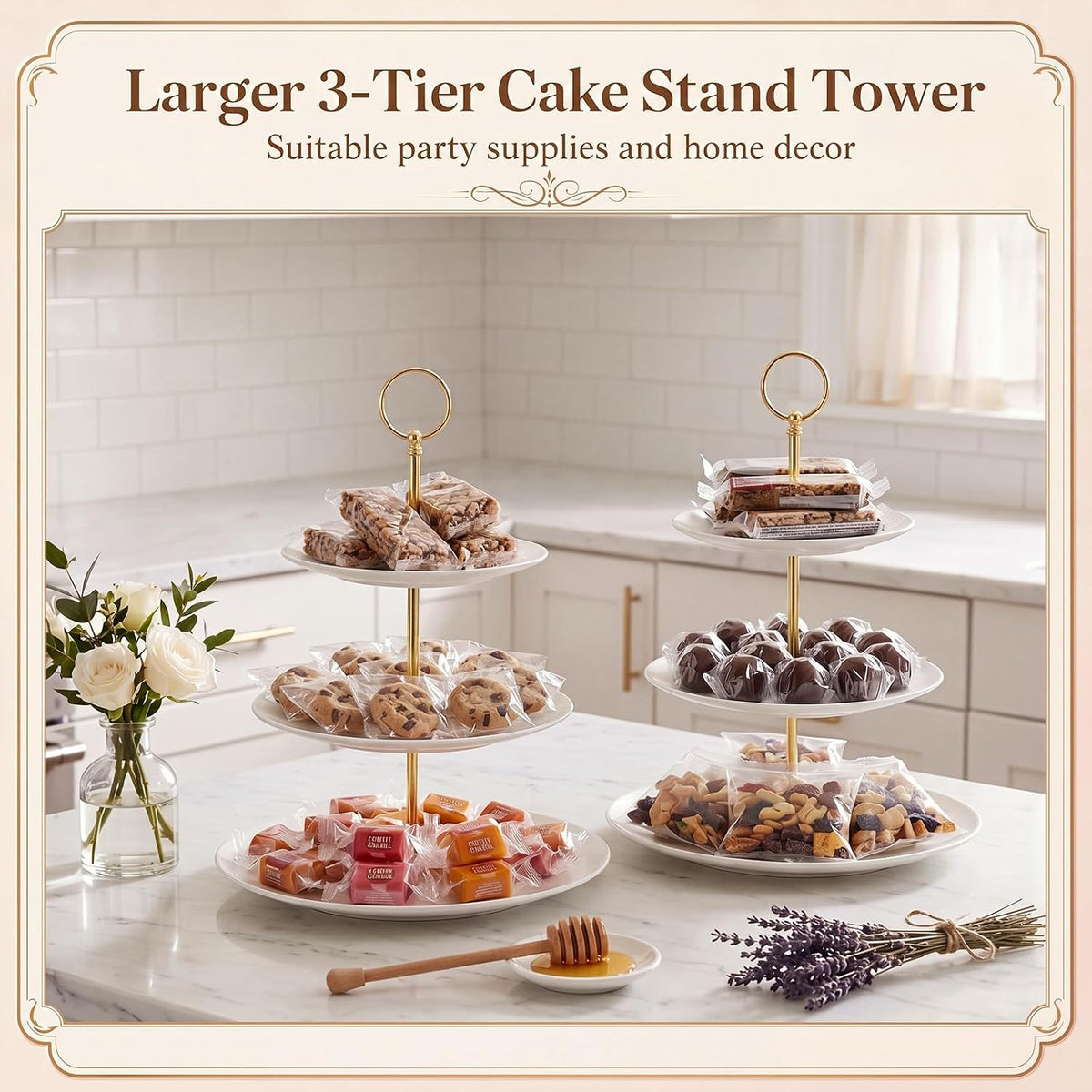 2 Pack 3 Tier Cupcake Stand, White Melamine Tiered Serving Tray
