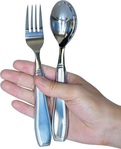 Weighted Utensils for Hand Tremors, Adaptive flatware Stainless Steel Spoon and Fork Set for Elderly, Arthritis