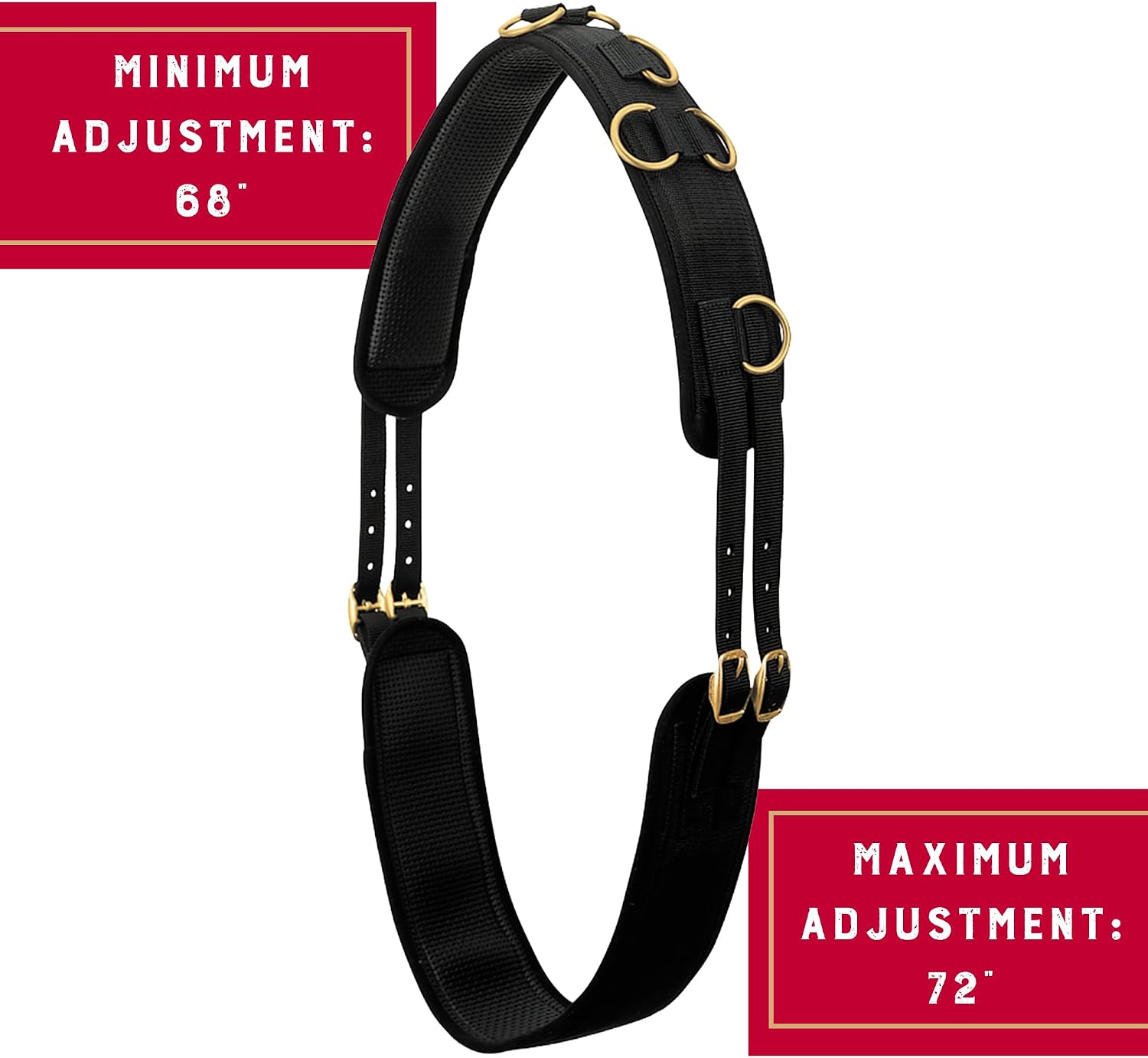 Adjustable Surcingles for Horses with Shock-Absorbing Neoprene, Brass Plated Buckles & Dee Rings for Side Reins, Fits