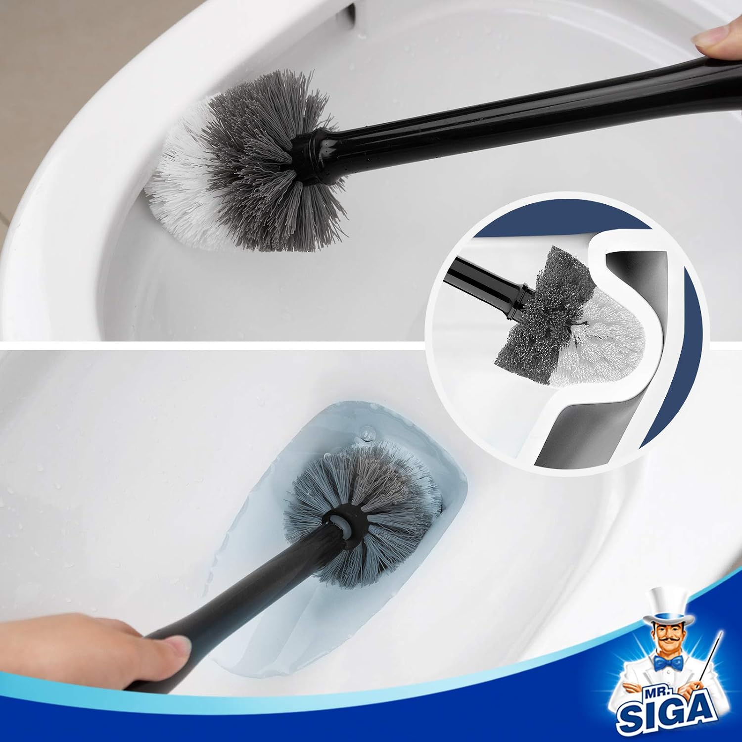 Toilet Bowl Brush and Holder, Sturdy Long Handle, Black, 1 Pack | Automatic lid design, upgraded ventilation
