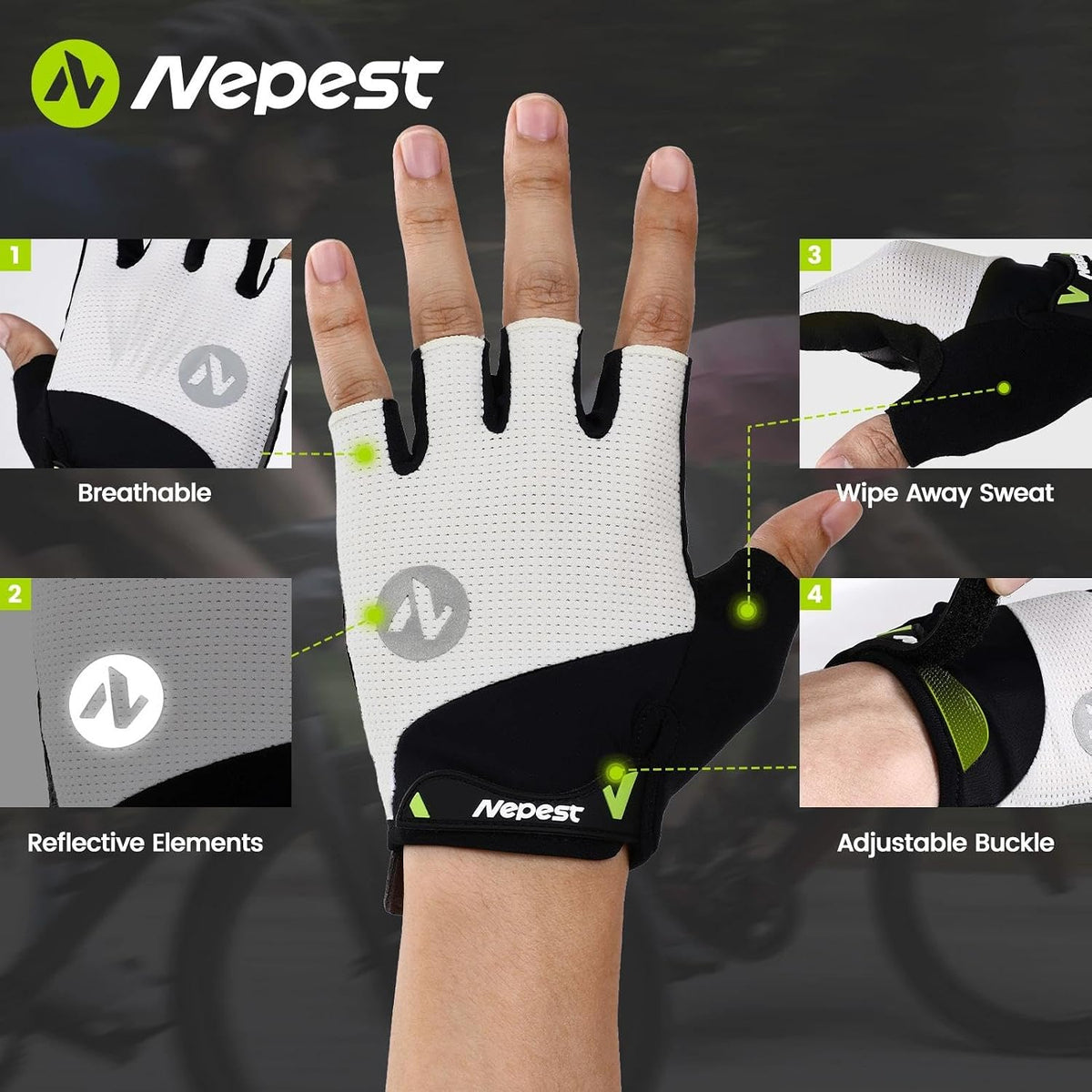 Road Cycling Gloves Gel Padded Absorbing Fingerless Breathable