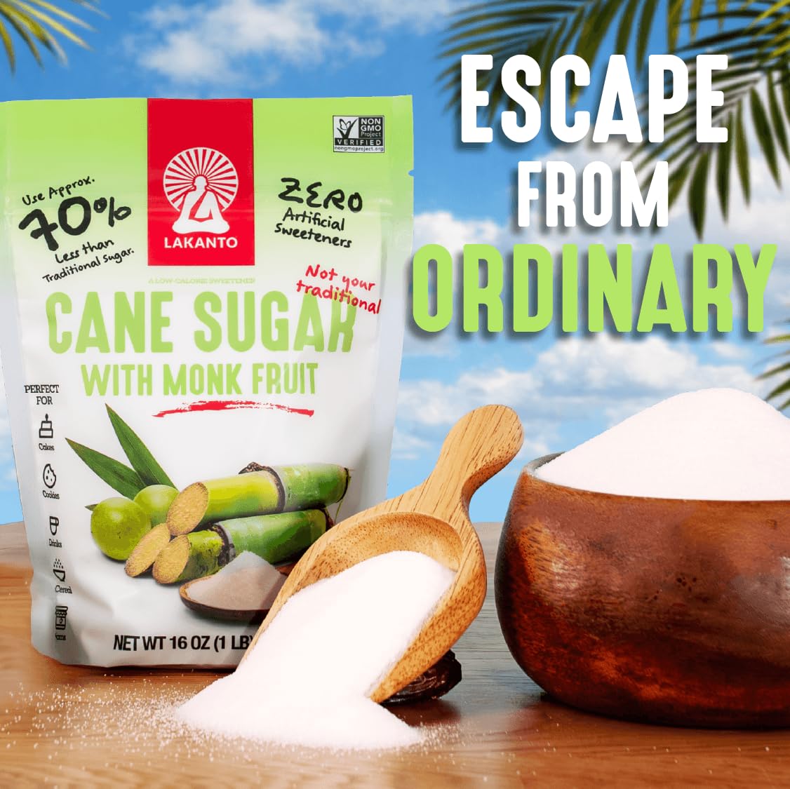 Cane Sugar with Monk Fruit Sweetener, Reduced Sugar Cane, 3 lb