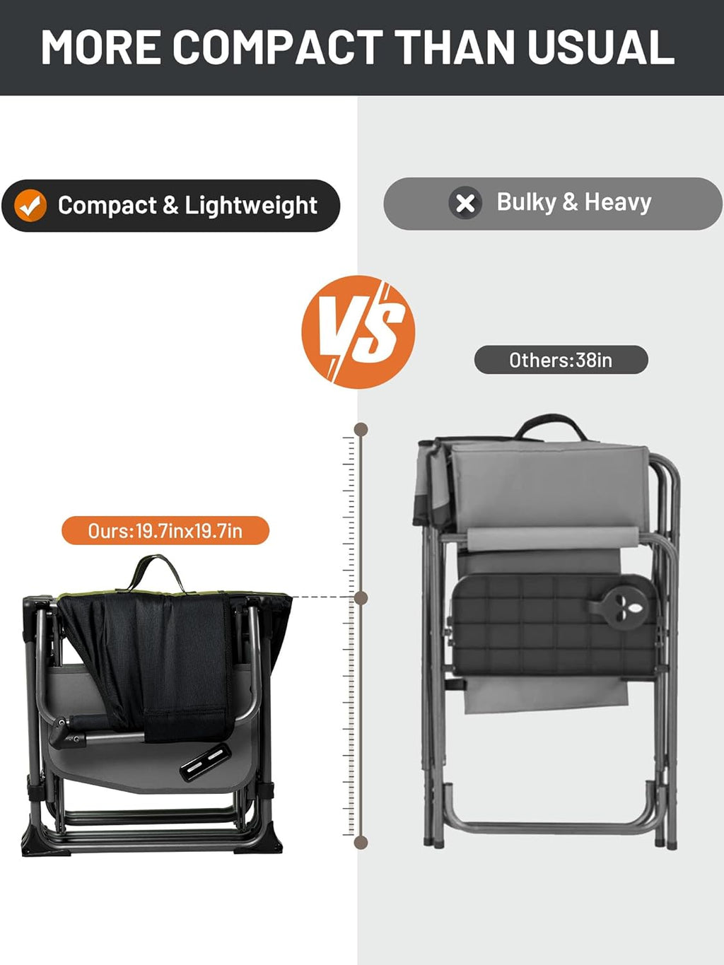 400lbs Heavy Duty Camping Chair Portable Directors Chair | Folding Camp Chair with Side Table & Pocket Compact Size