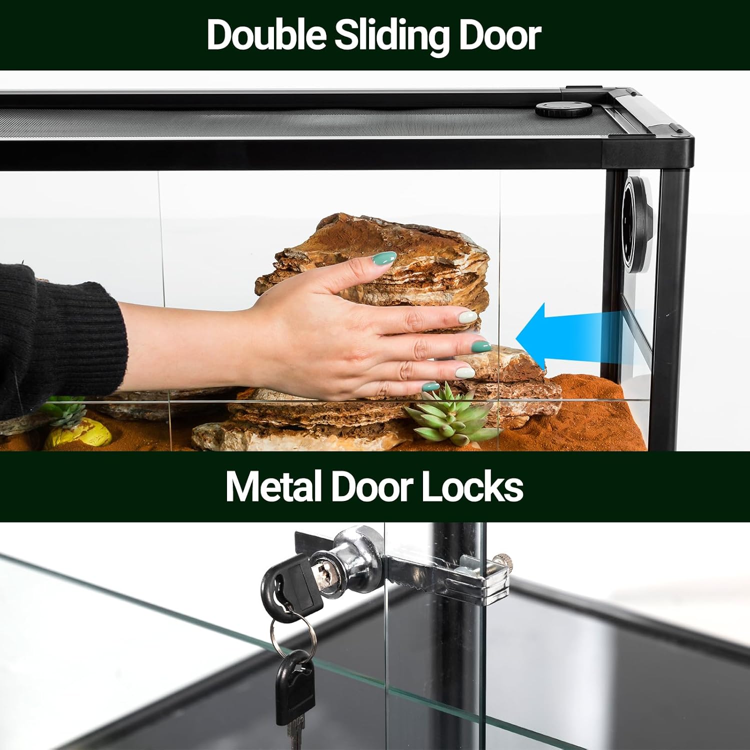 20 Gallon Reptile Tank, 30" x 12" x 12" Reptile Terrarium, Top Screen Ventilation, Sliding Door, Cable & Fogger Pass