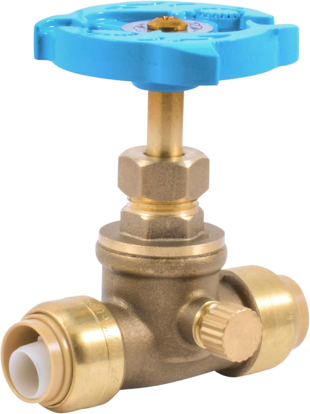 SharkBite 1/2 Inch Stop Valve with Drain and Vent, Push to Connect Brass Plumbing Fitting, PEX Pipe, Copper, CPVC, PE-RT, HDPE, 24634LF