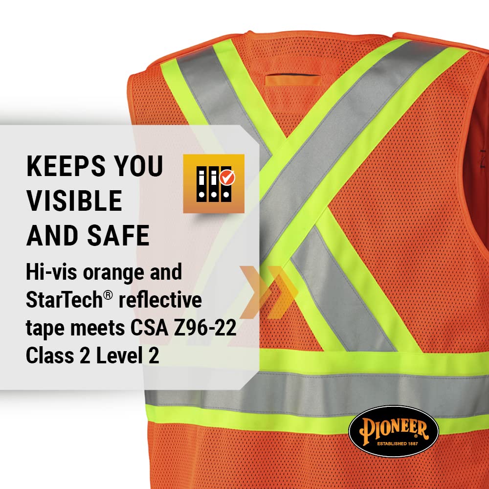 Hi Vis Tear-Away Mesh Back Safety Vest for Men - Reflective Tape, 4 Pockets - Construction, Traffic, Security - Orange