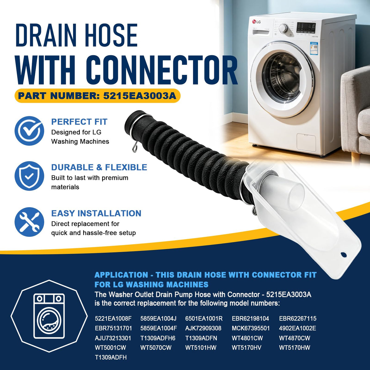 5215EA3003A Washer Drain Hose Assembly for LG Kenmore