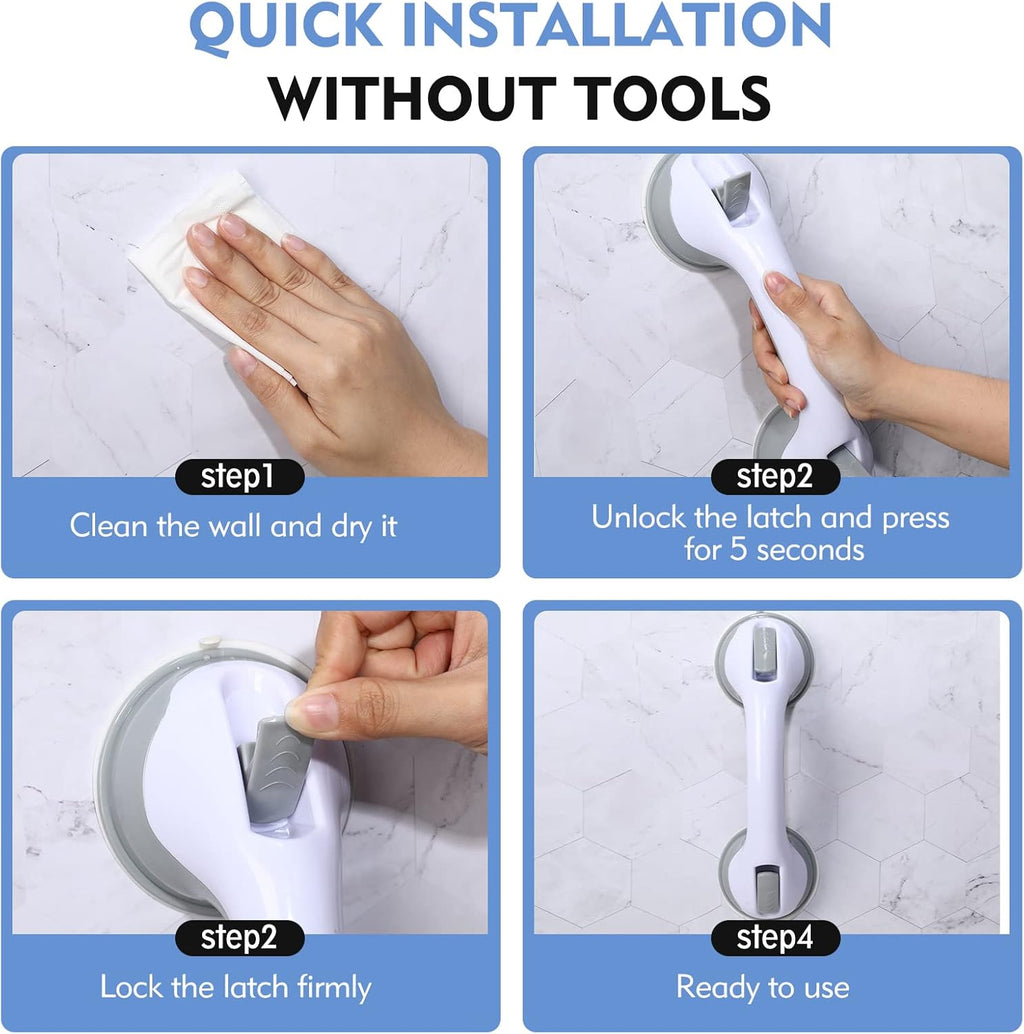 Grab Bars for Bathtubs and Showers, 12 Inch Shower Handle Strong Suction Cup Grab Bar for Shower Chair Stool